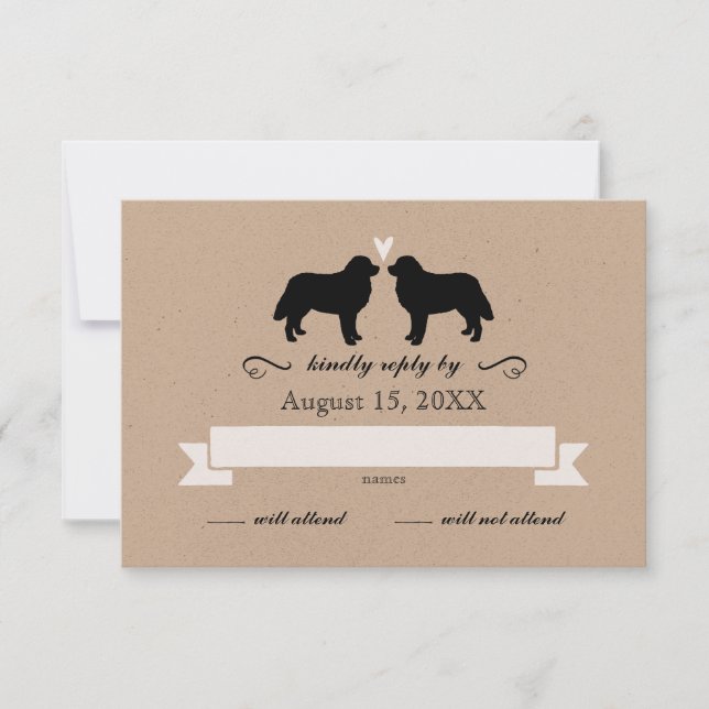 Bernese Mountain Dog Silhouetten Wedding RSVP (Vorderseite)