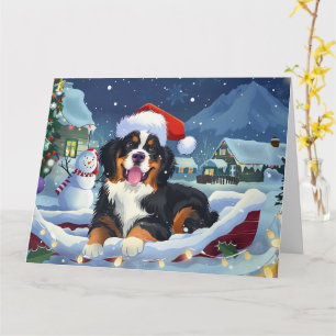 Bernese Mountain Dog Sleigh Schnee Weihnachten Karte