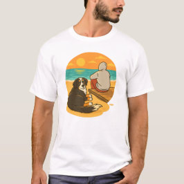 Bernese Mountain Dog Sunset Beach Companion T-Shirt