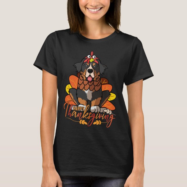 Bernese Mountain Dog Thanksgiving Dog Turkey Costu T-Shirt (Vorderseite)