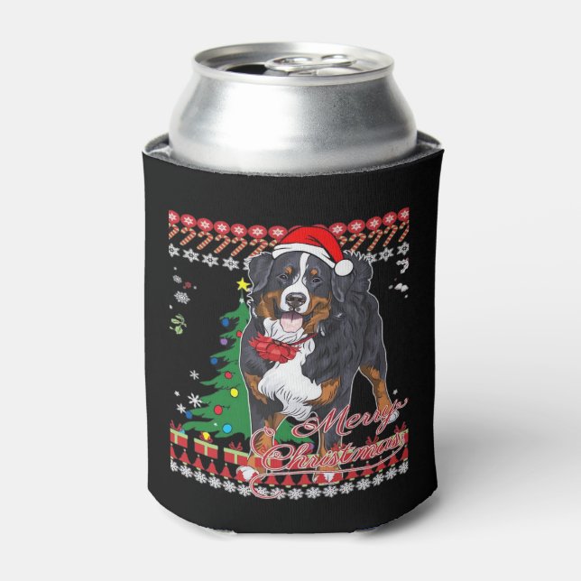 Bernese Mountain Dog Ugly Christmas Sweater Shirt Dosenkühler (Kanne Vorderseite)