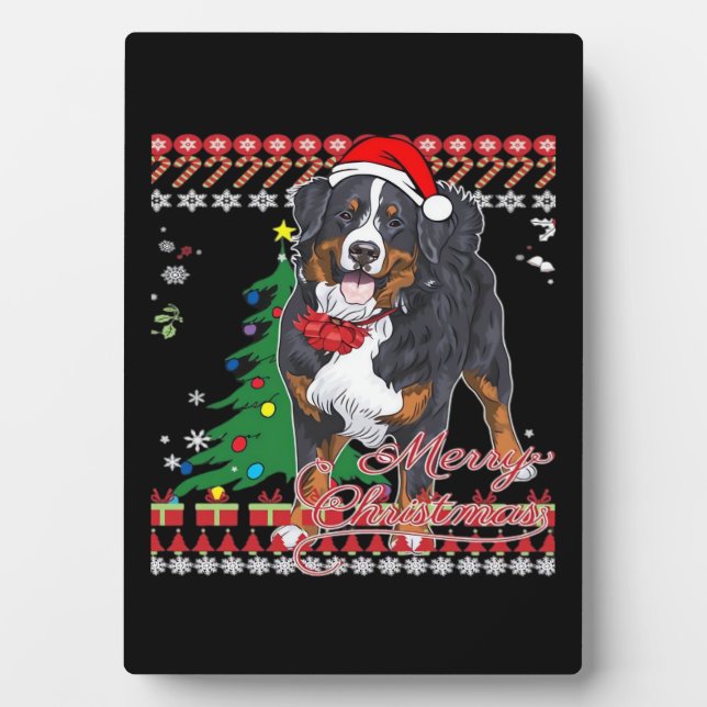 Bernese Mountain Dog Ugly Christmas Sweater Shirt  Fotoplatte (Vorderseite)