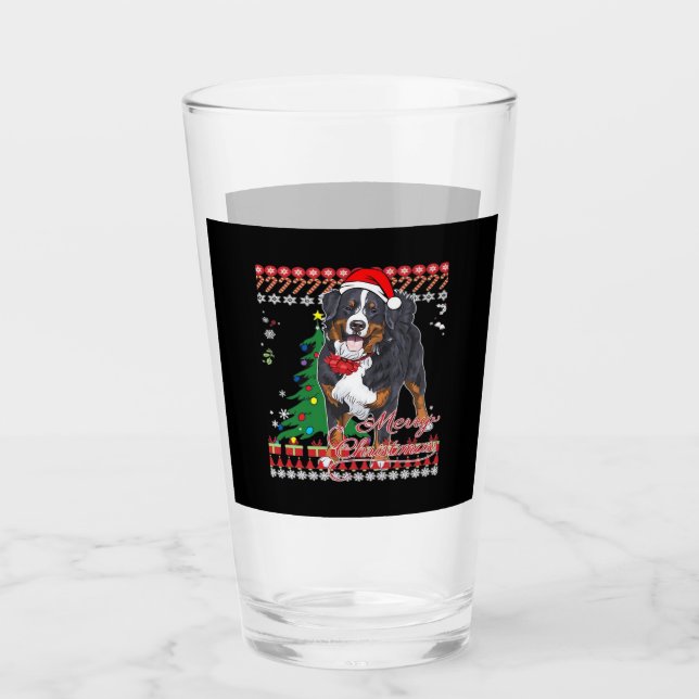 Bernese Mountain Dog Ugly Christmas Sweater Shirt Glas (Vorderseite)