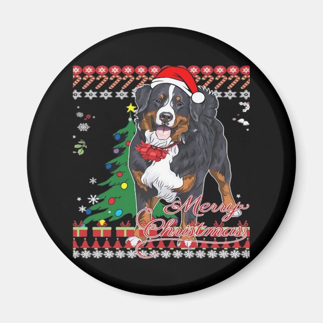 Bernese Mountain Dog Ugly Christmas Sweater Shirt Magnet (Vorne)