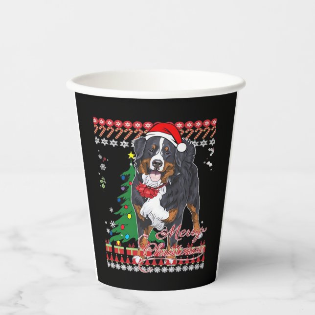 Bernese Mountain Dog Ugly Christmas Sweater Shirt Pappbecher (Vorderseite)