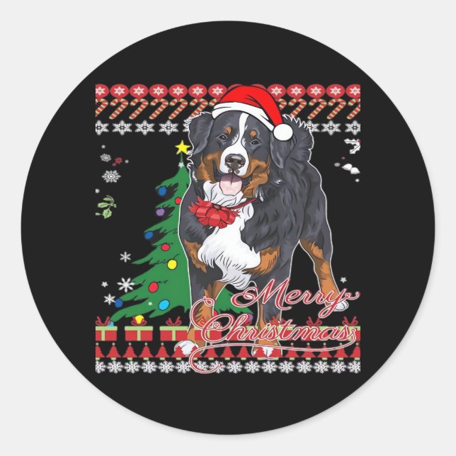 Bernese Mountain Dog Ugly Christmas Sweater Shirt Runder Aufkleber (Vorderseite)