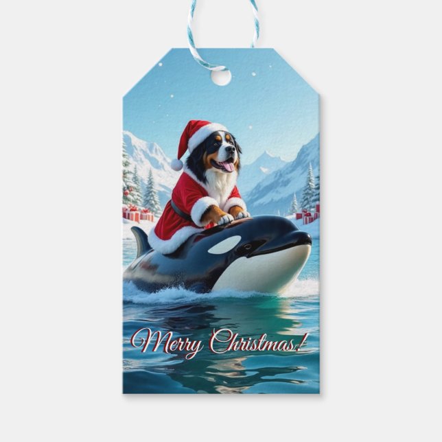 Bernese Mountain Dog und Orca Weihnachten Geschenkanhänger (Vorderseite)