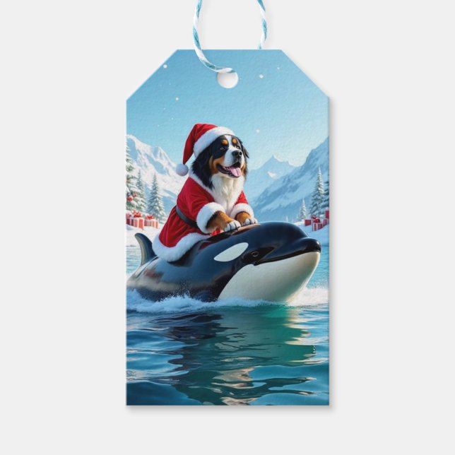Bernese Mountain Dog und Orca Weihnachten Geschenkanhänger (Vorderseite)