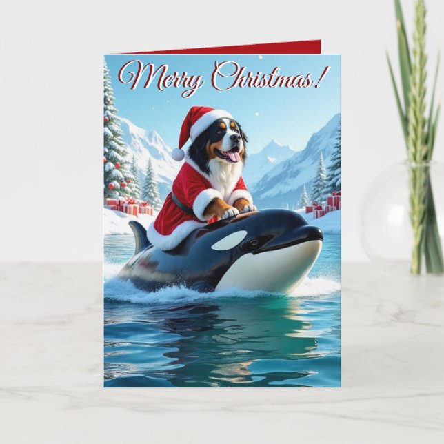 Bernese Mountain Dog und Orca Weihnachten Karte (Vorderseite)