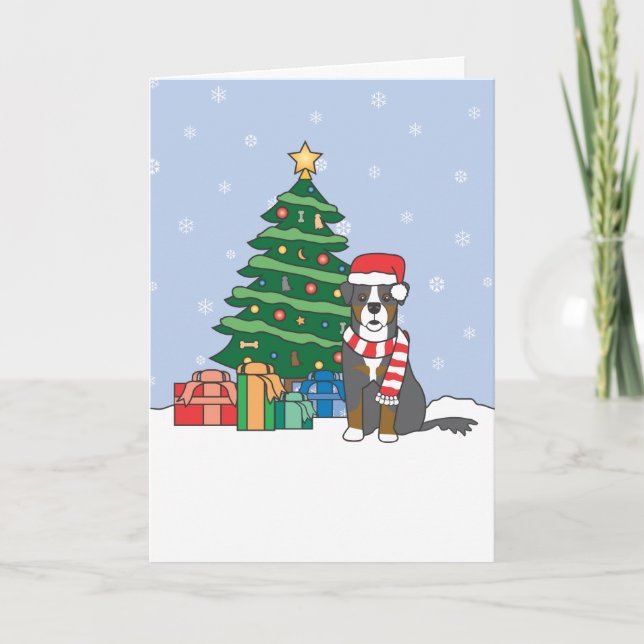 Bernese Mountain Dog und Weihnachtsbaum Feiertagskarte (Vorderseite)
