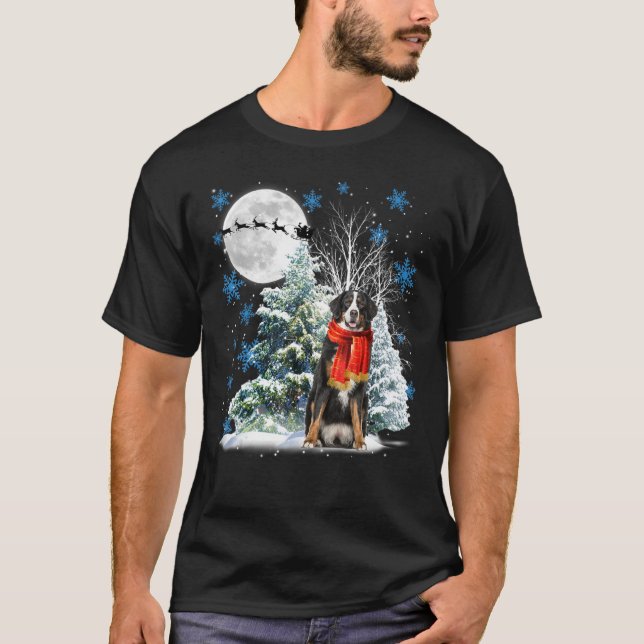 Bernese Mountain Dog Under Moonlight Snow Christma T-Shirt (Vorderseite)