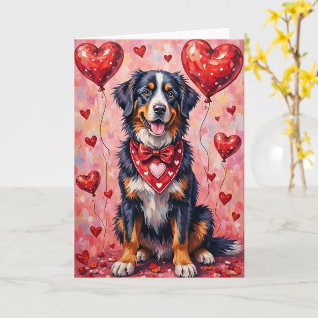 Bernese Mountain Dog Valentine’s Day with Hearts Karte (Gelbe Blume)