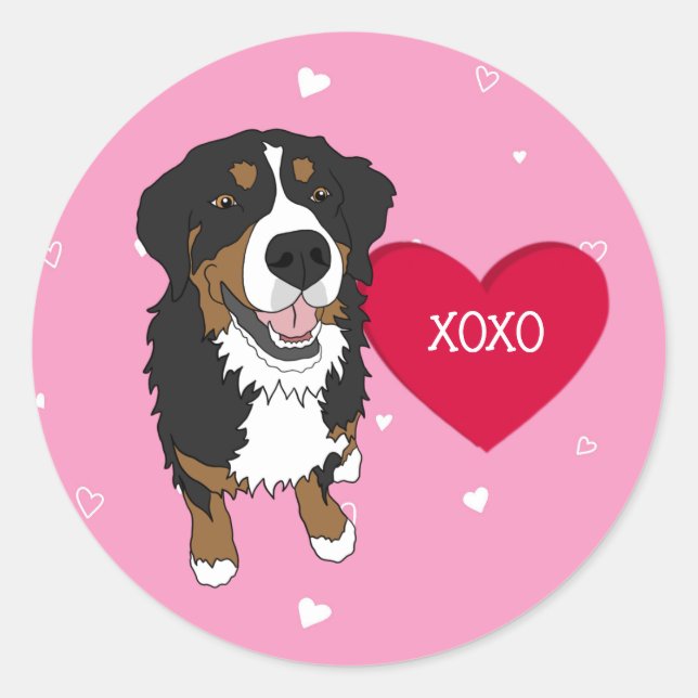 Bernese Mountain Dog Valentinstag Runder Aufkleber (Vorderseite)