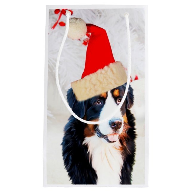 Bernese Mountain Dog W Christmas Hat Geschenktasch Kleine Geschenktüte (Vorderseite)