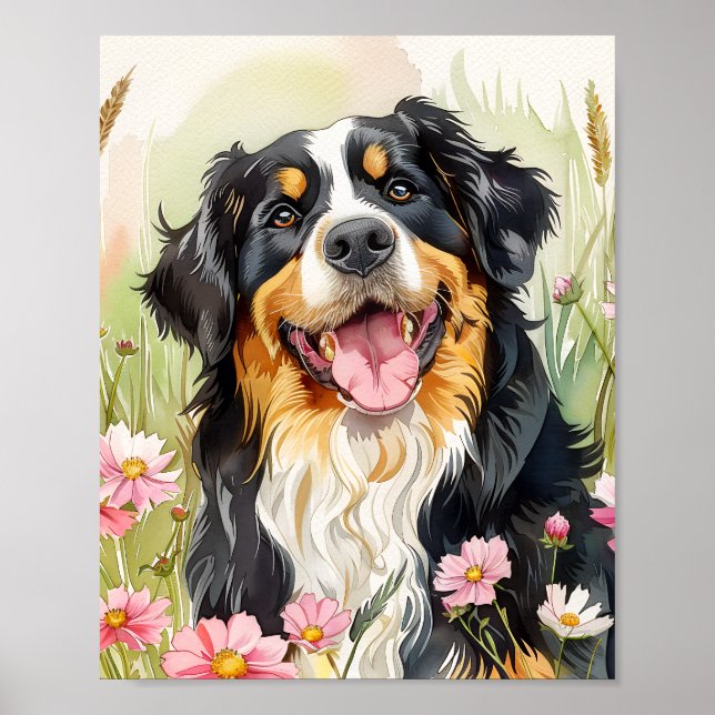 Bernese Mountain Dog Wasserfarben Kunst, Dichtung  Poster (Vorne)