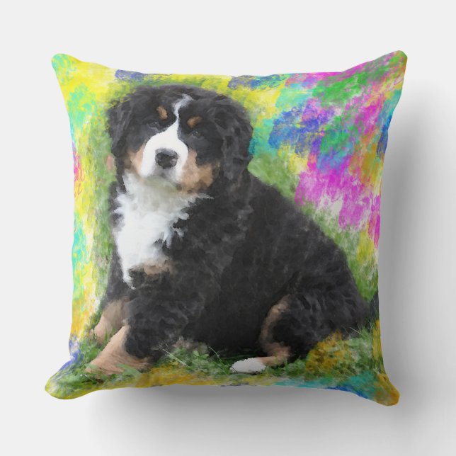 Bernese Mountain Dog Wasserfarben Malerei Kissen (Vorderseite)