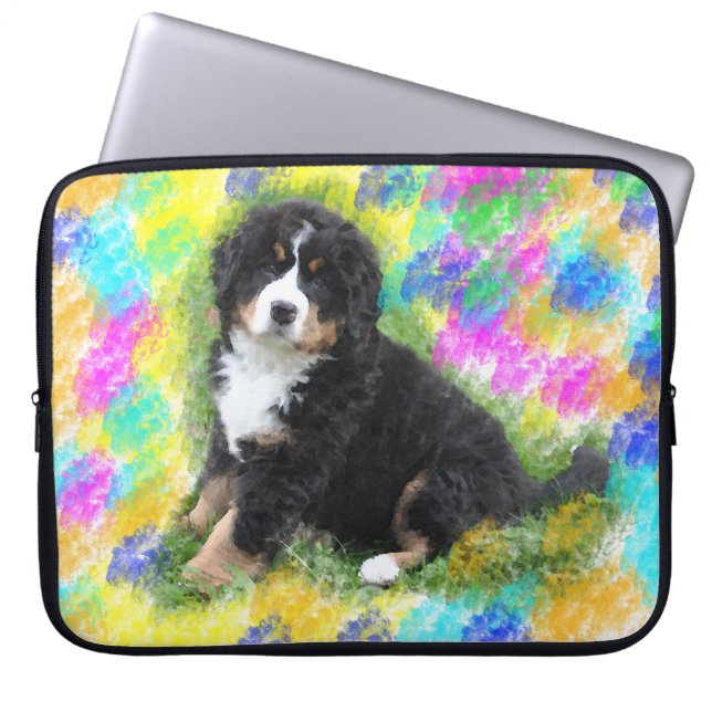 Bernese Mountain Dog Wasserfarben Malerei Laptopschutzhülle (Vorderseite)