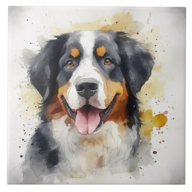 Bernese Mountain Dog Wasserfarbene Kunst, Dichtung Fliese (Vorderseite)