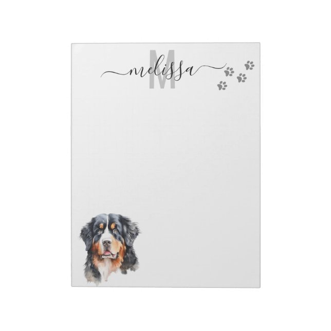 Bernese Mountain Dog Watercolor Monogram Notizblock (Rotiert)