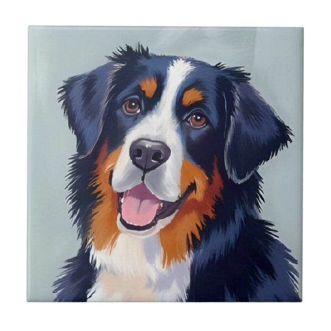 Bernese Mountain Dog | Watercolor Painting Fliese (Vorderseite)