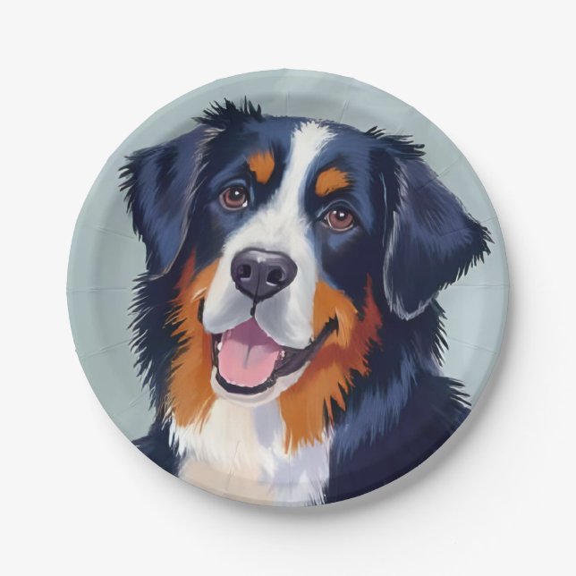 Bernese Mountain Dog | Watercolor Painting Pappteller (Vorderseite)