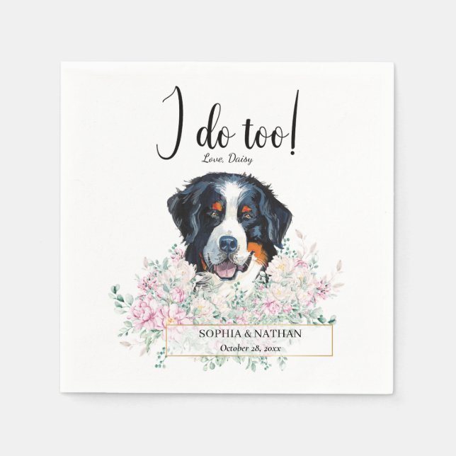 Bernese Mountain Dog Wedding Cocktail Napkins Serviette (Vorderseite)