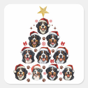 Bernese Mountain Dog Weihnachtsbaum, Xmas Berner Quadratischer Aufkleber