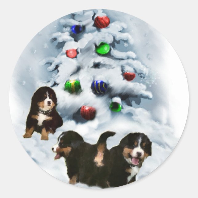 Bernese Mountain Dog Weihnachtsgeschenke Runder Aufkleber (Vorderseite)