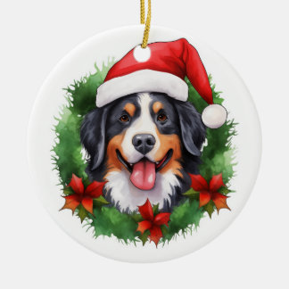 Bernese Mountain Dog Weihnachtskranz Keramik Ornament