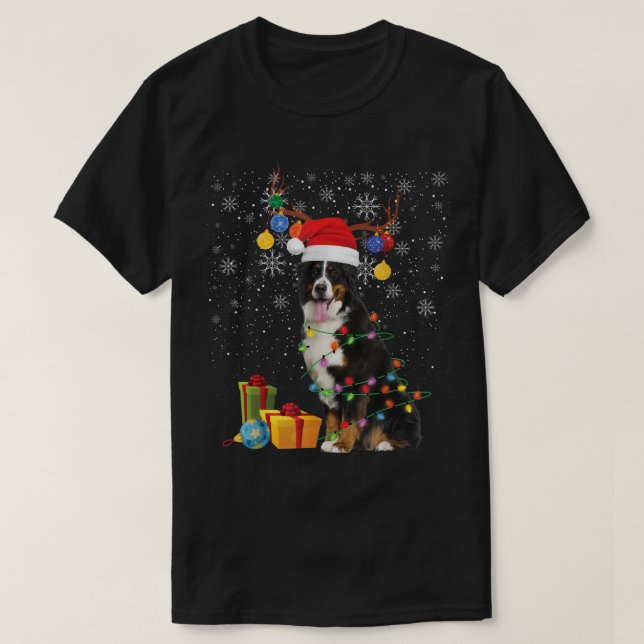 Bernese Mountain Dog Weihnachtsmannmütze Rentier W T-Shirt (Design vorne)