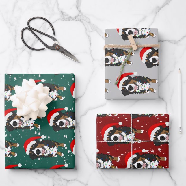 Bernese Mountain Dog Weihnachtswrapping Paper Geschenkpapier Set (Vorderseite)