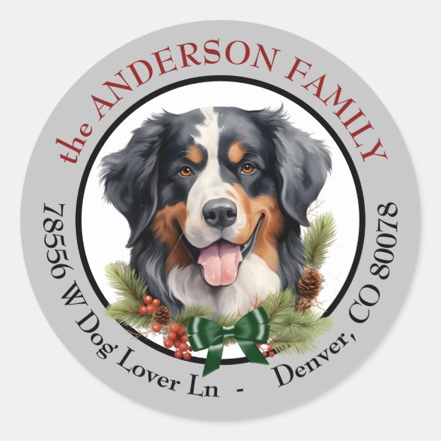 Bernese Mountain Dog Weihnachtszeit Rücksendeadres Runder Aufkleber (Vorderseite)