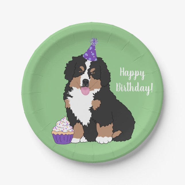 Bernese Mountain Dog Welpe    BirthdayPaper Plate Pappteller (Vorderseite)