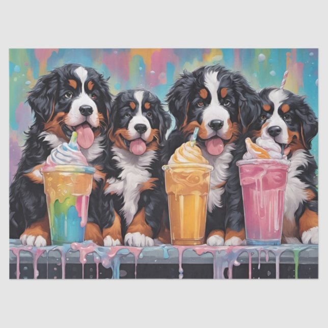 Bernese Mountain Dog Welpen trinken Milchshakes Seidenpapier (Vorderseite)