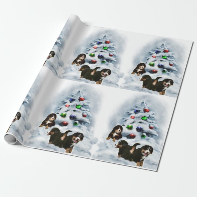 Bernese Mountain Dog Welpen Weihnachten Geschenkpapier (Ungerollt)