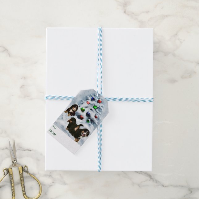 Bernese Mountain Dog Welpen Weihnachtsgeschenke Ta Geschenkanhänger (Mit Garn)