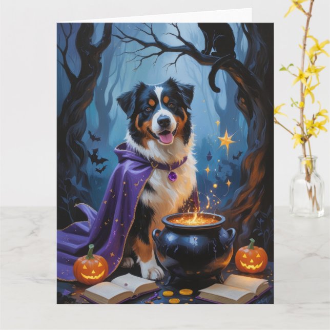 Bernese Mountain Dog Whimsical Halloween Malerei Karte (Gelbe Blume)