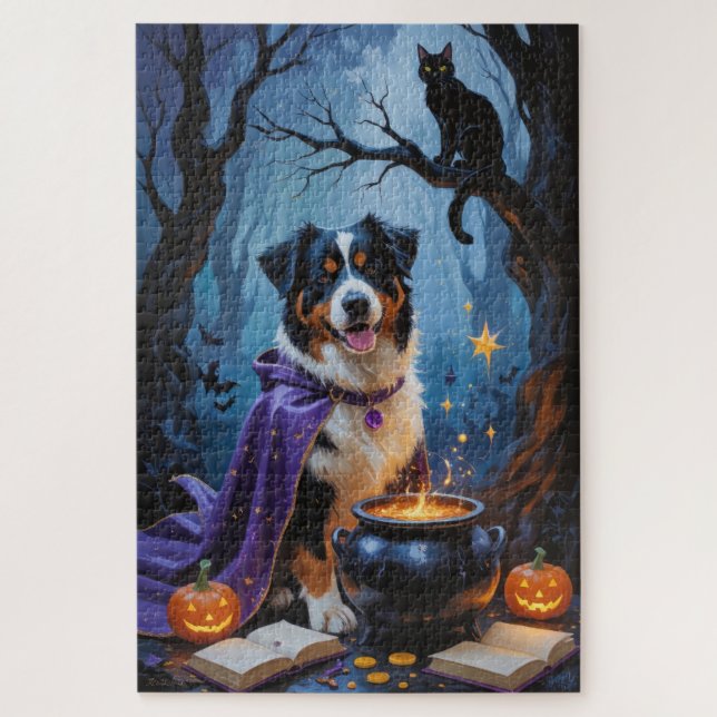 Bernese Mountain Dog Whimsical Halloween Malerei Puzzle (Vertikal)
