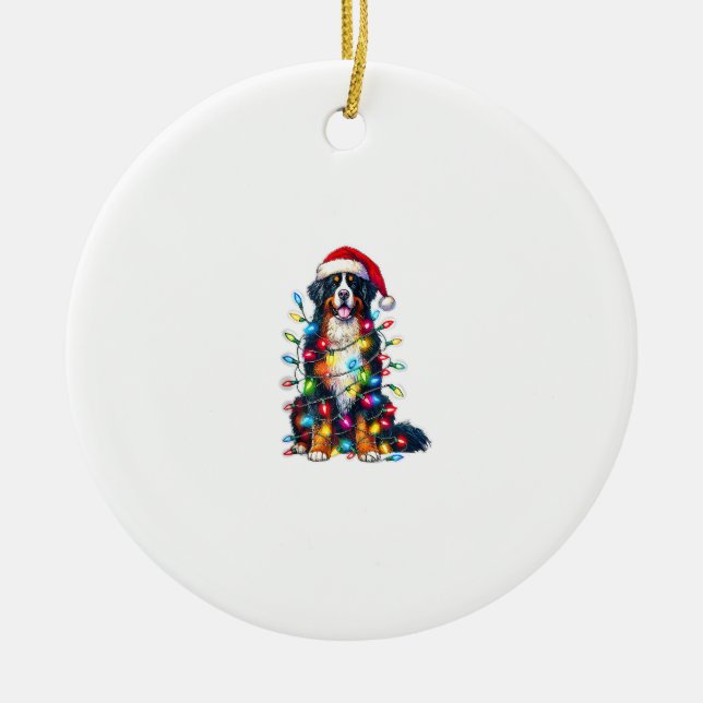 Bernese Mountain Dog x Christmas Lights Keramik Ornament (Vorne)