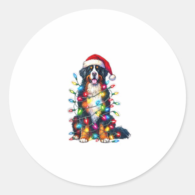 Bernese Mountain Dog x Christmas Lights Runder Aufkleber (Vorderseite)