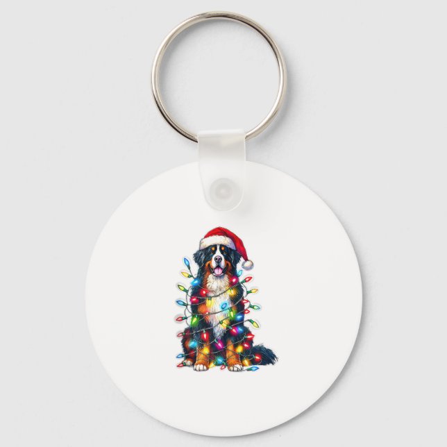 Bernese Mountain Dog x Christmas Lights Schlüsselanhänger (Vorderseite)