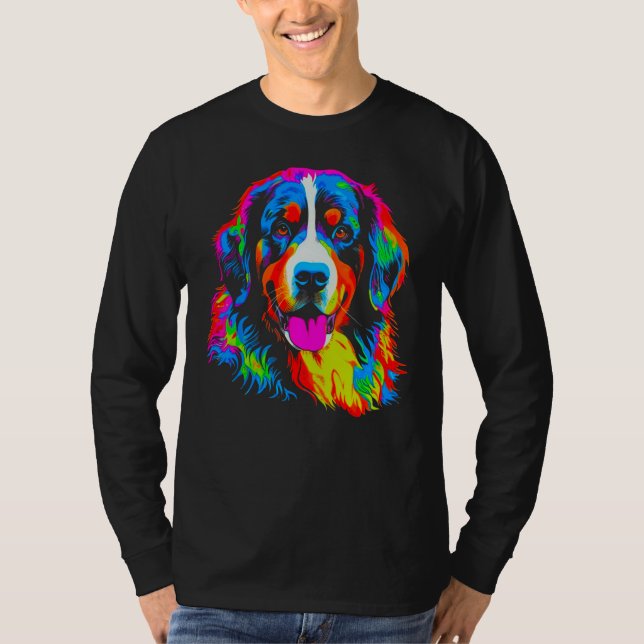 Bernese Mountain Dog Yellow Pink Orange Blue Green T-Shirt (Vorderseite)