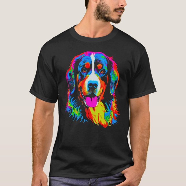Bernese Mountain Dog Yellow Pink Orange Blue Green T-Shirt (Vorderseite)