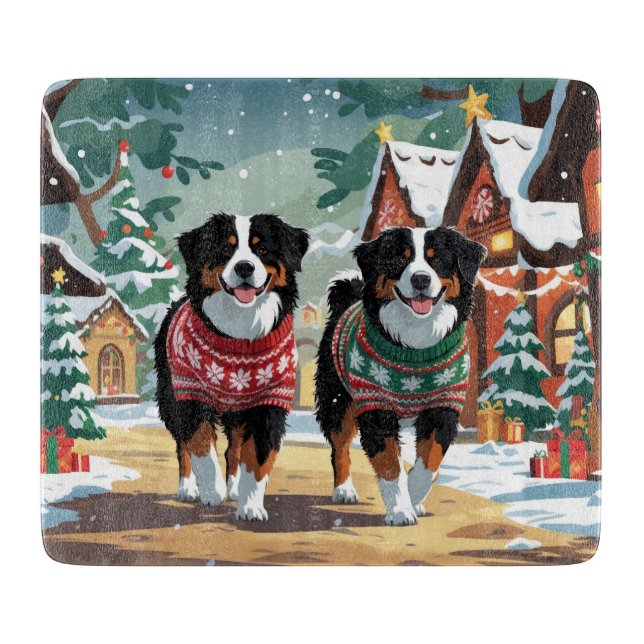 Bernese Mountain Dogs Christmas Snow Holiday Schneidebrett (Vorderseite)