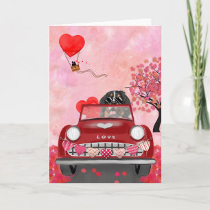 Bernese Mountain Driving Car with Hearts Valentine Karte