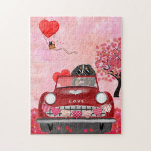 Bernese Mountain Driving Car with Hearts Valentine Puzzle