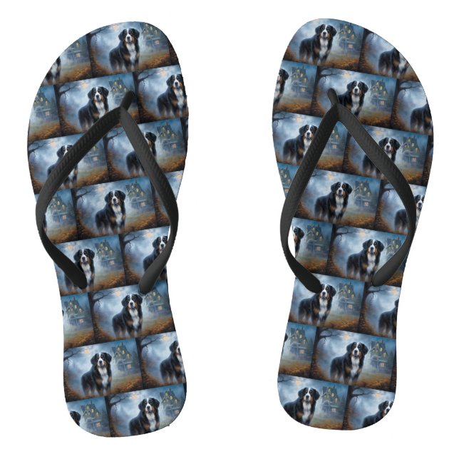 Bernese Mountain Halloween Beängstigend Flip Flops (Fußbett)