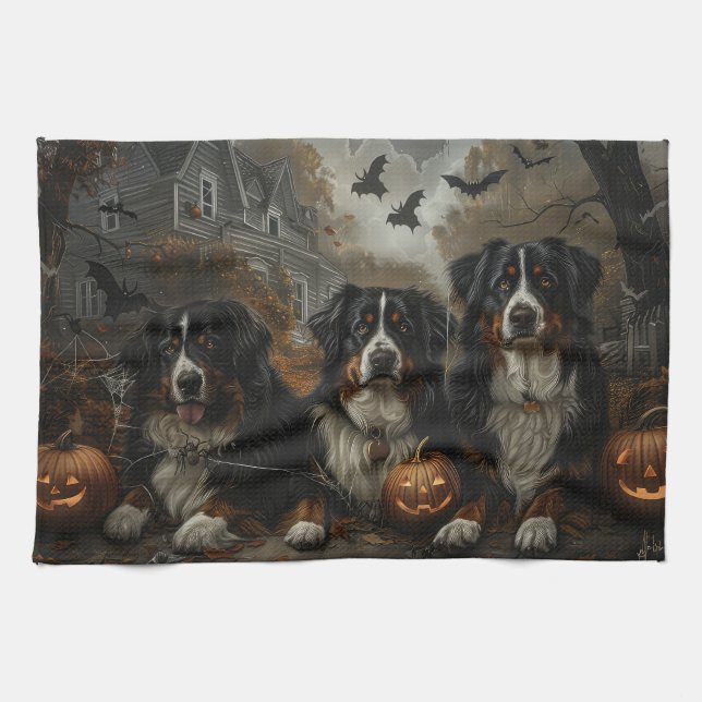 Bernese Mountain Halloween Night Doggy Delight Geschirrtuch (Horizontal)
