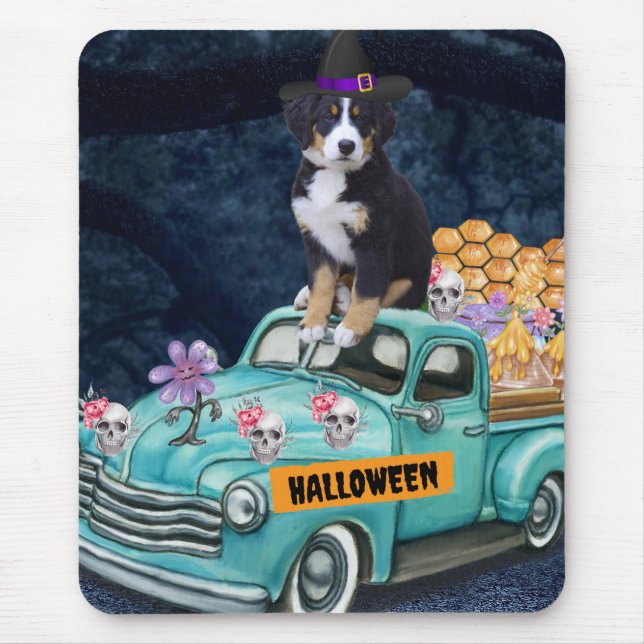Bernese Mountain Halloween Truck Beängstigende Nac Mousepad (Vorne)