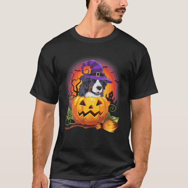 Bernese Mountain Hexenkürbis Halloween Hund Lover T-Shirt (Vorderseite)